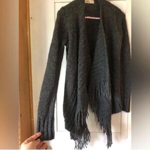 Hollister Charcoal Open-Front Fringe Knit Cardigan